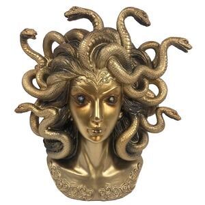 Spooky Night Medusa Bust 13 Inch Light Up Eyes Gold Snake Halloween Gothic Decor